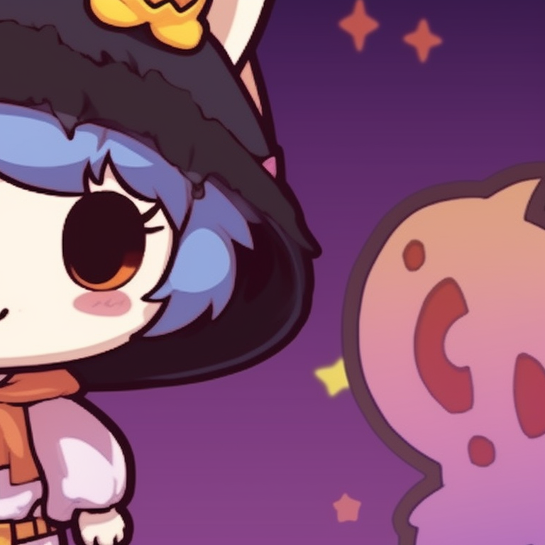 Close-up of two Sanrio characters, saturated colors and Halloween accessories sanrio halloween themed matching pfp pfp for discord.