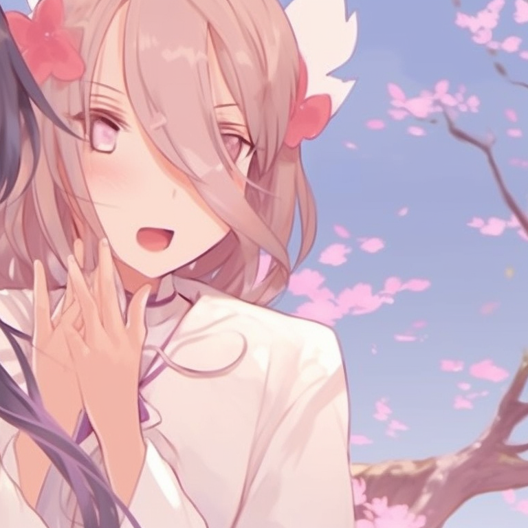 Two characters hugging, snowy backdrop, winter clothing and icy colors. latest trends in matching anime pfp for best friends pfp for discord.