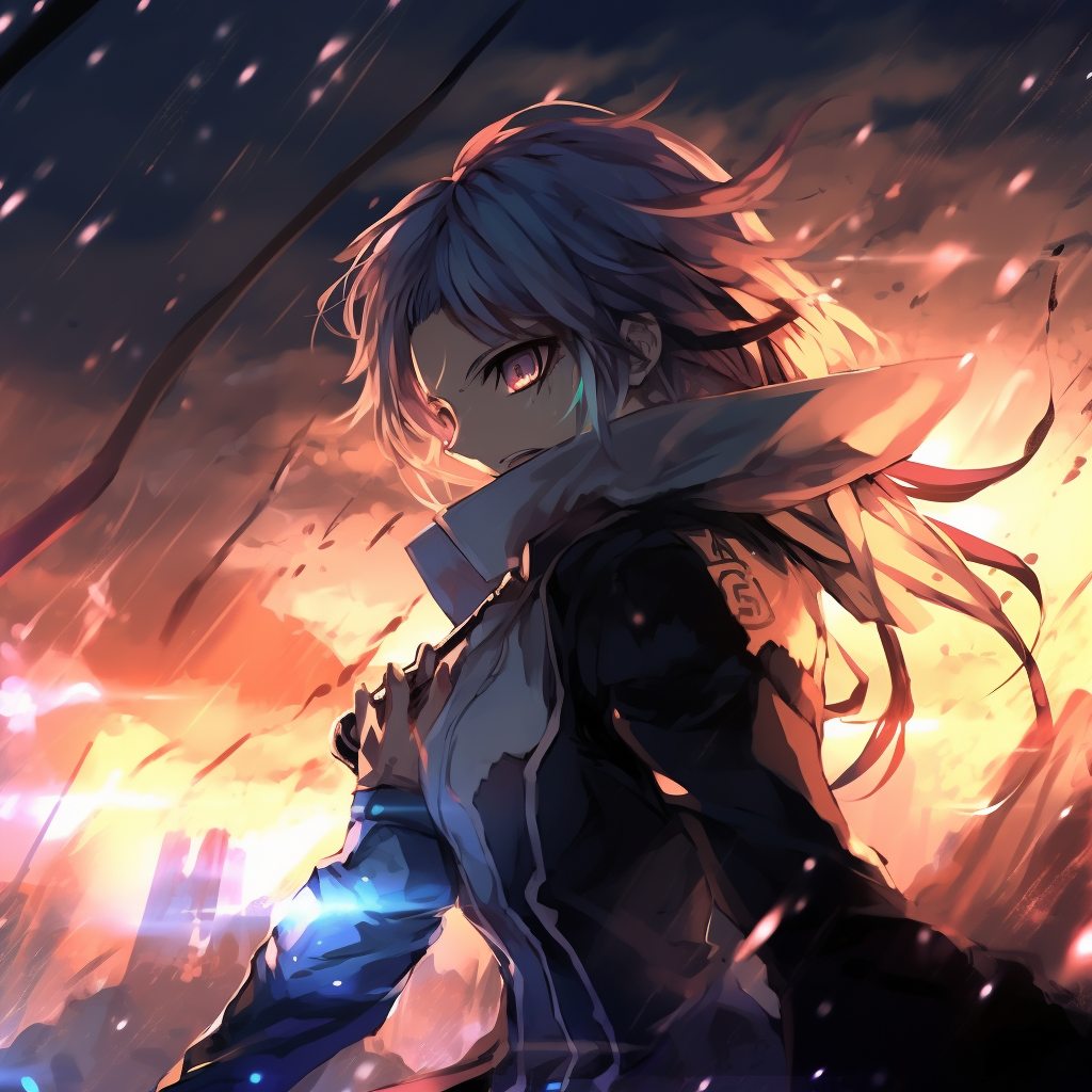 Kirito in a dynamic battle pose, energetic linework and dramatic colors. computer 4k anime pfp