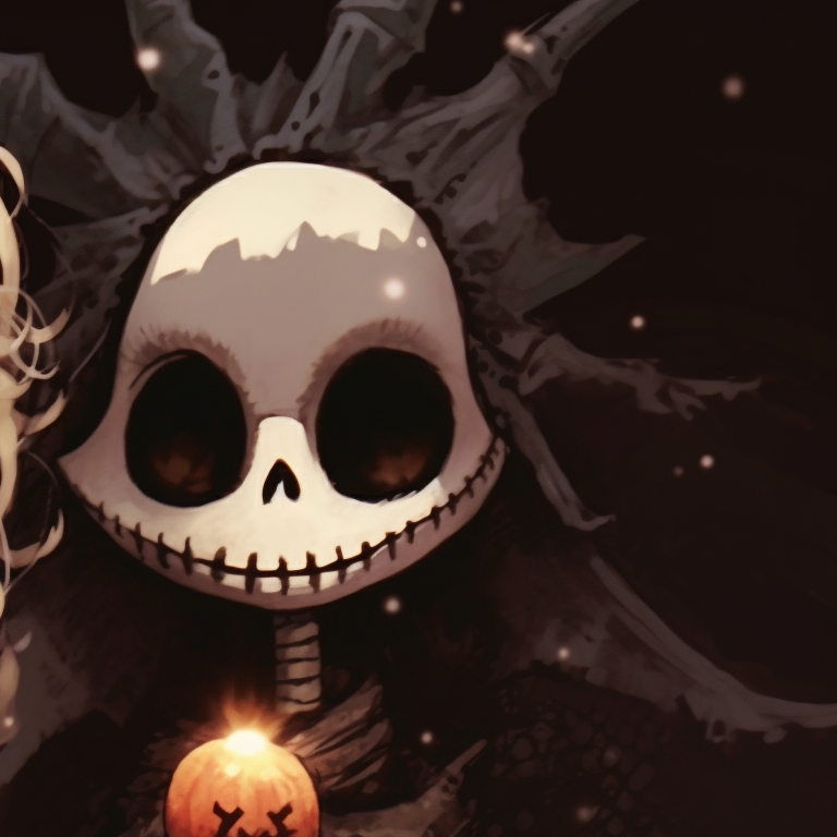 Two characters, celebrating amidst enchanted Christmas trees, eerie lights and haunting expressions. spooky christmas matching pfp designs pfp for discord.