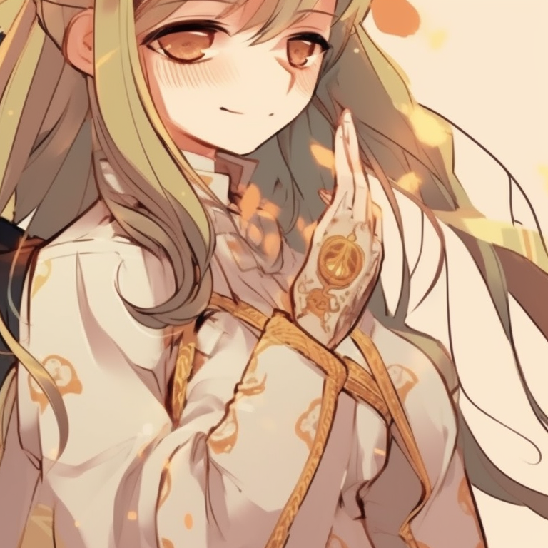 Two royal characters, detailed gold embroidery on outfits. Regal postures. exquisite golden pfp discord items pfp for discord.