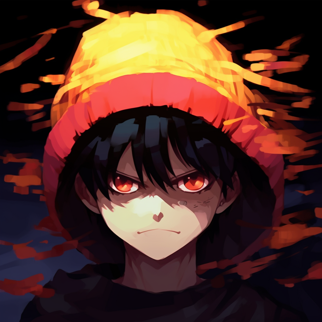 Luffy donning his signature straw hat, imbued with casual energy and comfort. anime inspired animated pfp