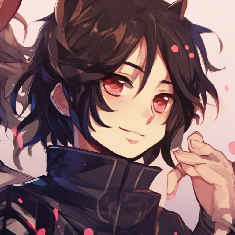 Two characters sitting under cherry blossom tree, warm and soft colors, savoring the breeze. matching pfp for friends in anime style pfp for discord.