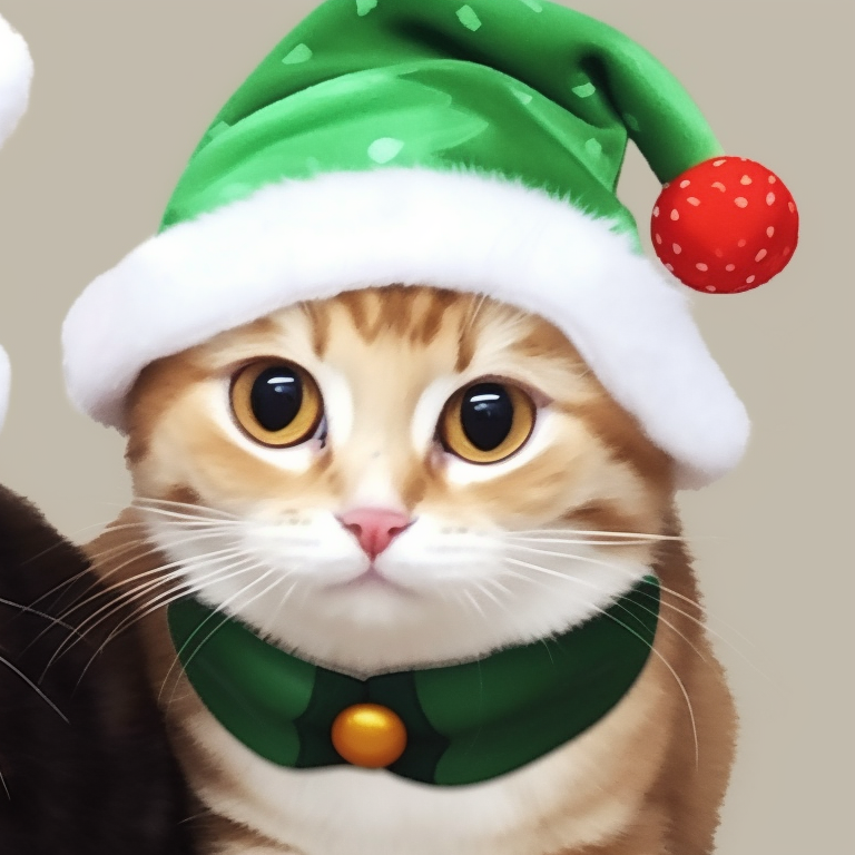 Close-up of two cats with candy cane and Christmas star ornaments, soft pastel colors. matching christmas cat pfp - cute options pfp for discord.