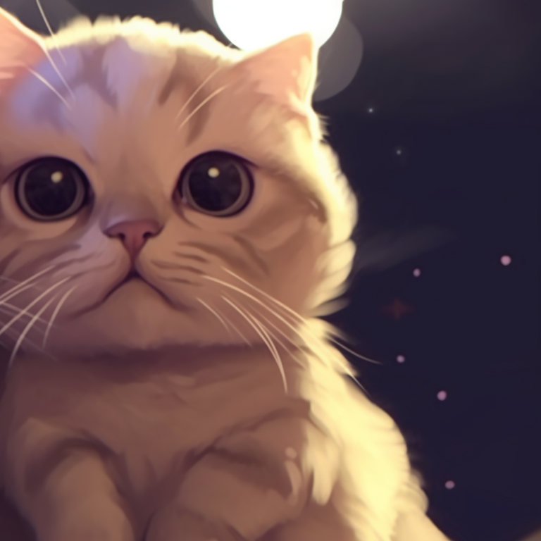 Two cat characters under the moon, soft colors and detailed shading. cute cat love matching pfp pfp for discord.