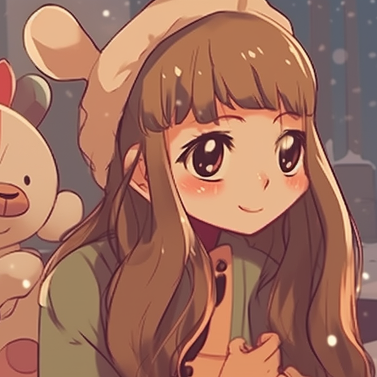 Two characters in a snowy setting, traditional attire, with vintage color contrasts and shading. matching retro aesthetic cartoon pfp christmas inspirations pfp for discord.