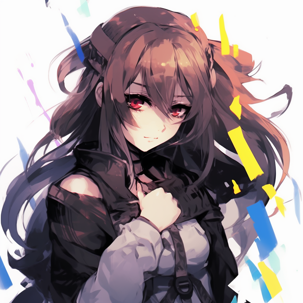 Close-up shot focused on the determined expression of the anime girl in battle, featuring intense eyes and vivid color contrasts. intriguing girl anime pfp