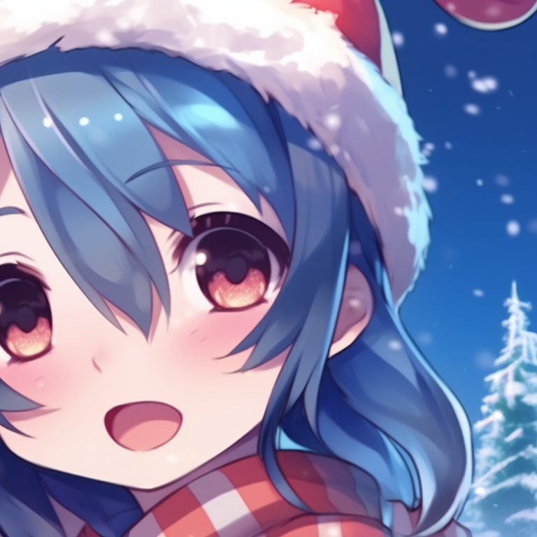 Two characters exchanging presents, dynamic lines and vivid colors. christmas-themed cute pfp that match pfp for discord.