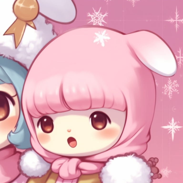 Two characters holding enormous candy canes, dynamic lines and rich colors. unforgettable matching my melody christmas profile pictures pfp for discord.