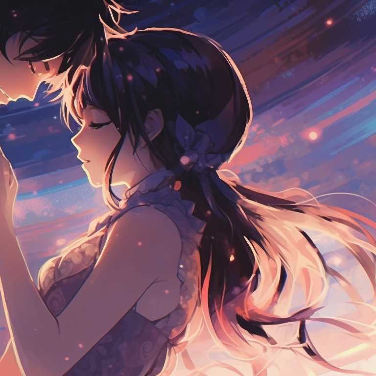 Two characters in Victorian-era attire, pastel colors, detailed background, gentle expressions classic matching pfp couples pfp for discord.