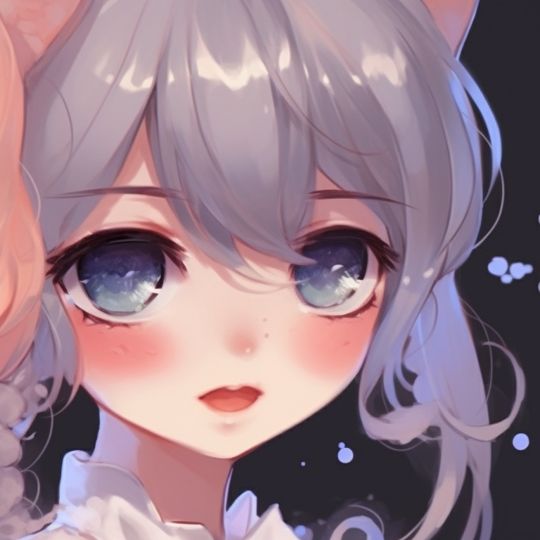 Two characters with oversized sparkling eyes, pastel hues and fluff-filled backdrop. super cute matching pfp for twins pfp for discord.