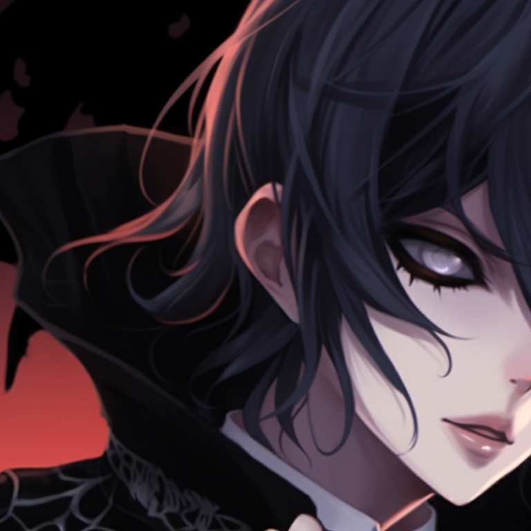 Two characters in Victorian era costumes at a haunted ball, vivid colors, and detailed textures. spooky anime couples halloween themed profile pictures pfp for discord.