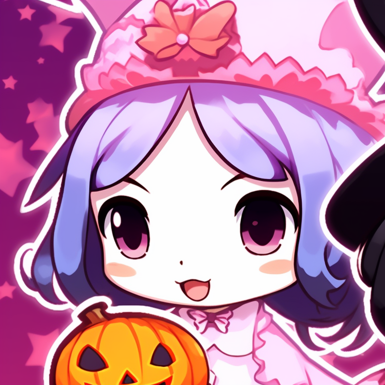 Melody and Kuromi in Halloween-inspired outfits, cartoonish style with vivid, eye-catching colors. halloween themed melody and kuromi matching pfps pfp for discord.