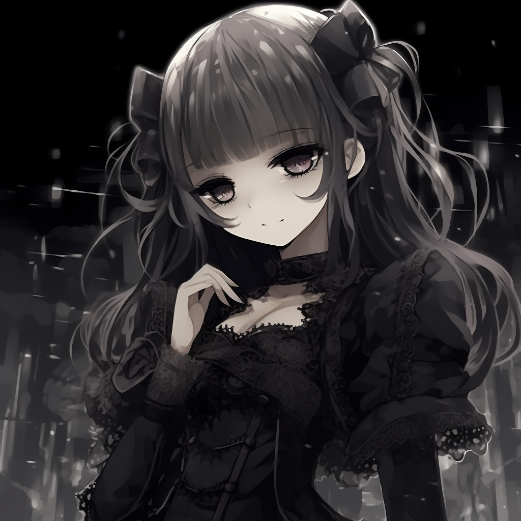 Gloomy looking character with shadowy outlines and cool toned color palette. unforgettable gothic anime characters pfp