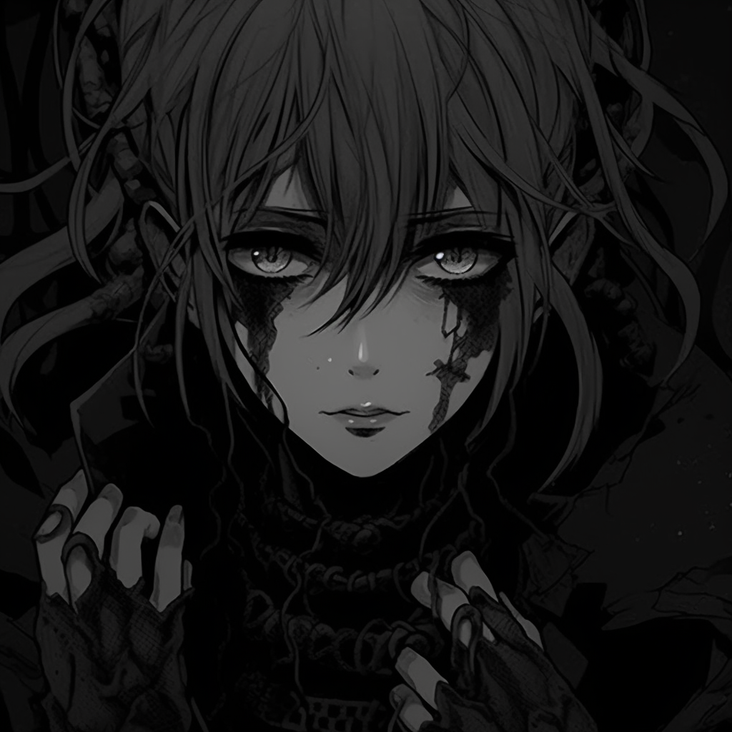 A darkly shaded anime character, with high contrast and intricate detailing. mysterious dark aesthetic pfp pfp for discord.