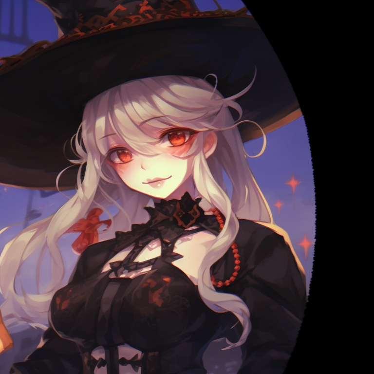 Close-up view of two characters, vibrant primary colors, decorated with Halloween-themed accessories. genshin characters halloween matching profile pictures pfp for discord.