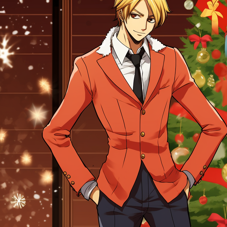 Sanji and another character walking on a snow-covered path, muted and cool colors. anime style matching sanji christmas pfp pfp for discord.