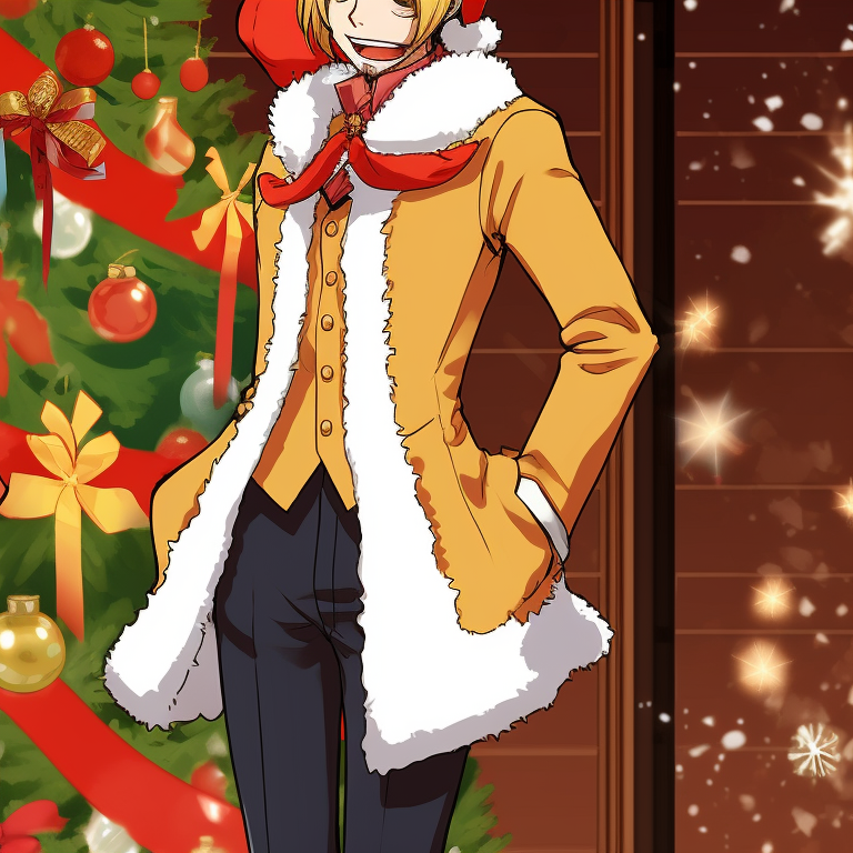 Sanji and another character walking on a snow-covered path, muted and cool colors. anime style matching sanji christmas pfp pfp for discord.