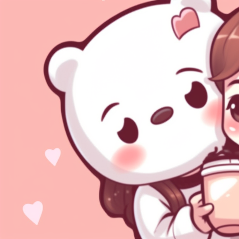 Two characters hugging, using soft pastel colors and cartoonish style. cute milk and mocha pfps collection pfp for discord.