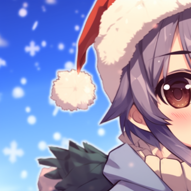 Two schoolgirls in Christmas themed outfits, pastel hues, and soft glow around them. harmonizing christmas pfp for school pupils pfp for discord.