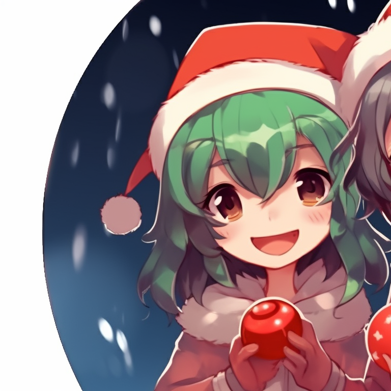 Two characters in matching Christmas outfits, bright colors and soft shading, mirroring each other's pose. adorable boys and girls matching christmas pfp pfp for discord.