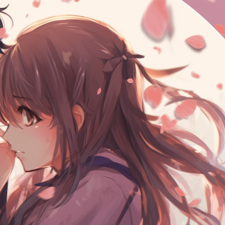 Two characters surrounded by sakura petals, soft colors and gentle expressions. anime matching pfp romantic couple pfp for discord.