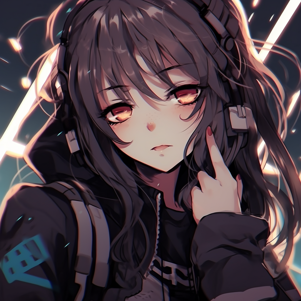 A profile of an egirl bathed in neon light, highlighting reflective shading and intense color saturation. trendy egirl anime pfp pfp for discord.
