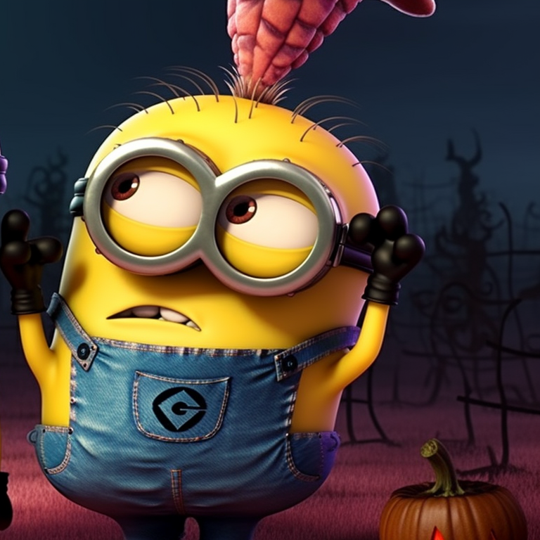 Two characters dressed in Minion outfits, marked by contrast of bright yellow against a dark, Halloween-themed backdrop. minion halloween theme for matching pfp pfp for discord.