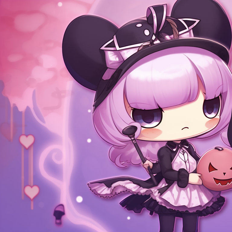 Melody and Kuromi in Halloween costumes, detailed textures and dark outlines. melody and kuromi matching pfp halloween theme ideas pfp for discord.