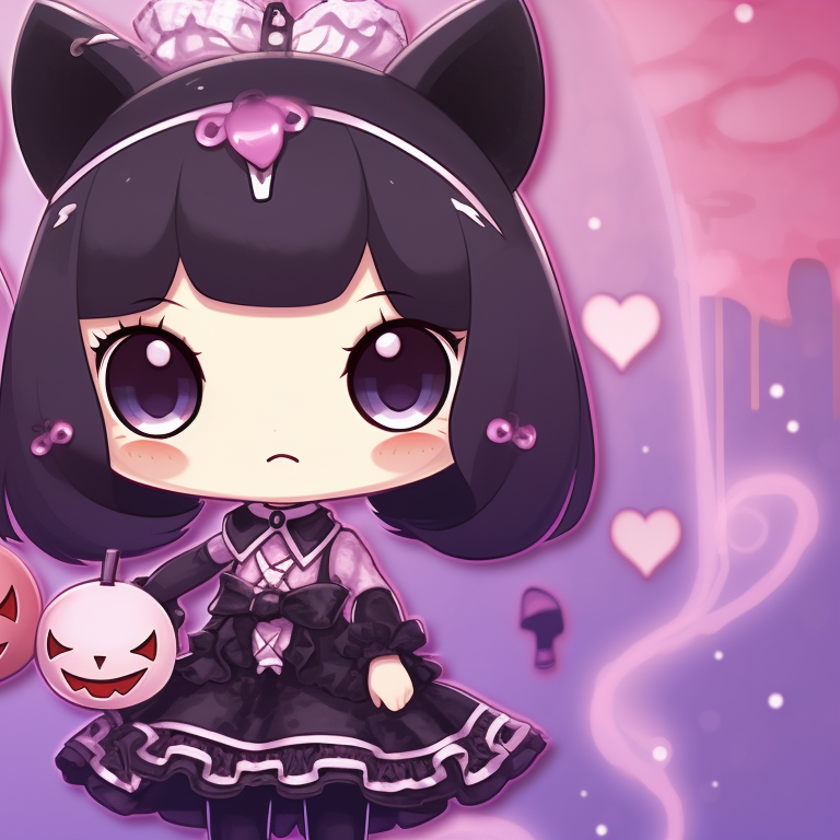 Melody and Kuromi in Halloween costumes, detailed textures and dark outlines. melody and kuromi matching pfp halloween theme ideas pfp for discord.