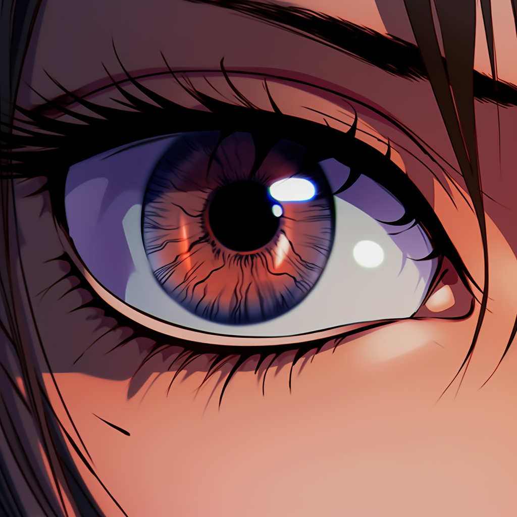 Close-up of a tsundere girl's eye, with intense shading and high-contrast coloring. epic anime eyes pfp girl images