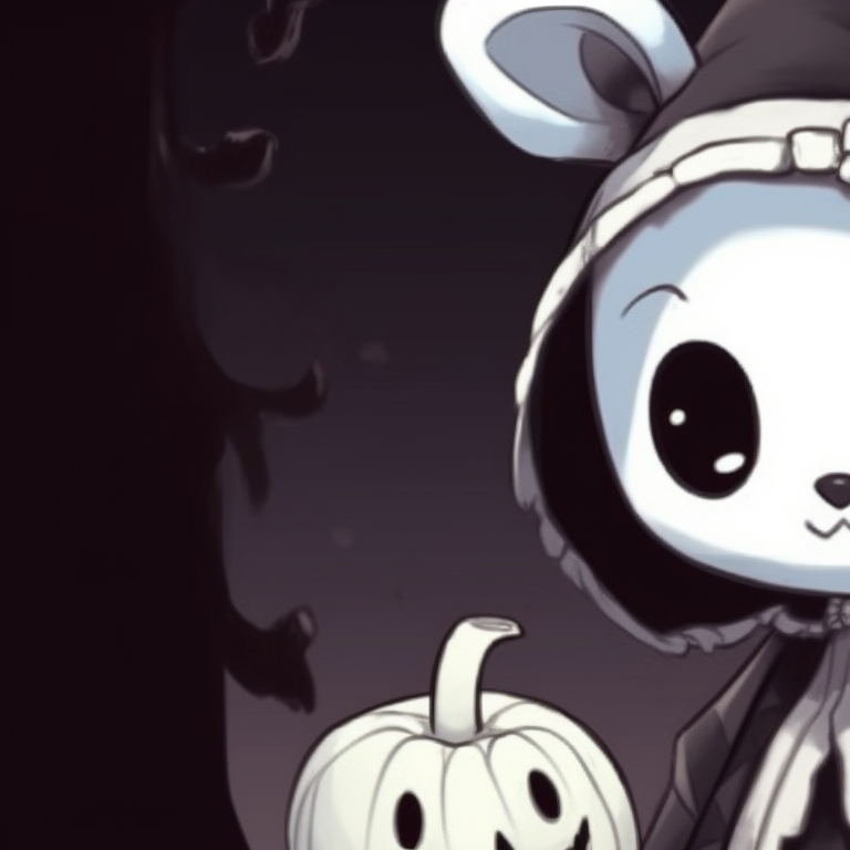 Two characters portrayed as nocturnal animals featuring Halloween motifs, a combination of stark and muted color palettes. unique halloween theme animal pfps pfp for discord.