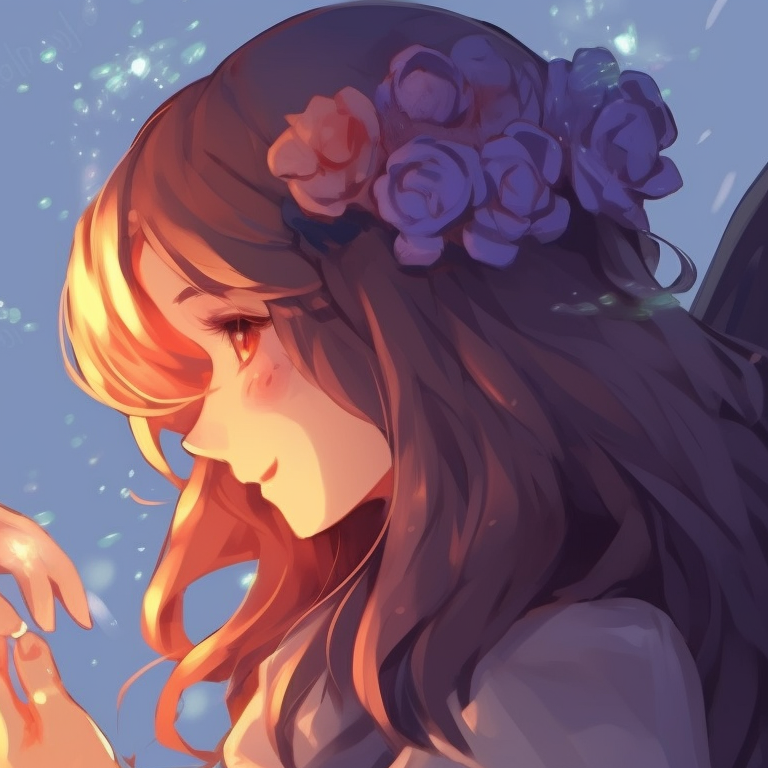Two characters intimately gazing at each other, cherry blossom setting and warm colors. romantic couple match pfp pfp for discord.
