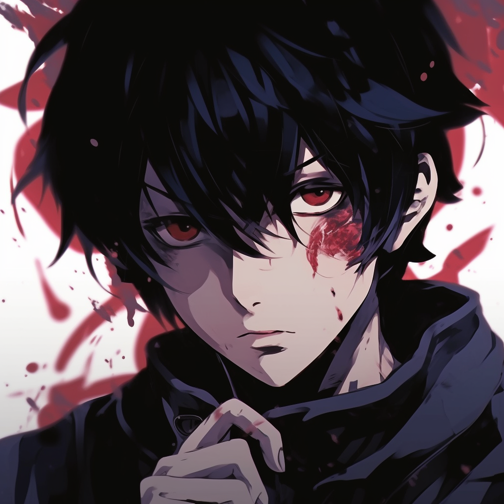 Detailed view focusing on the Sharingan eye of Sasuke Uchiha, rich in color and detail. anime boy pfp styles anime pfp