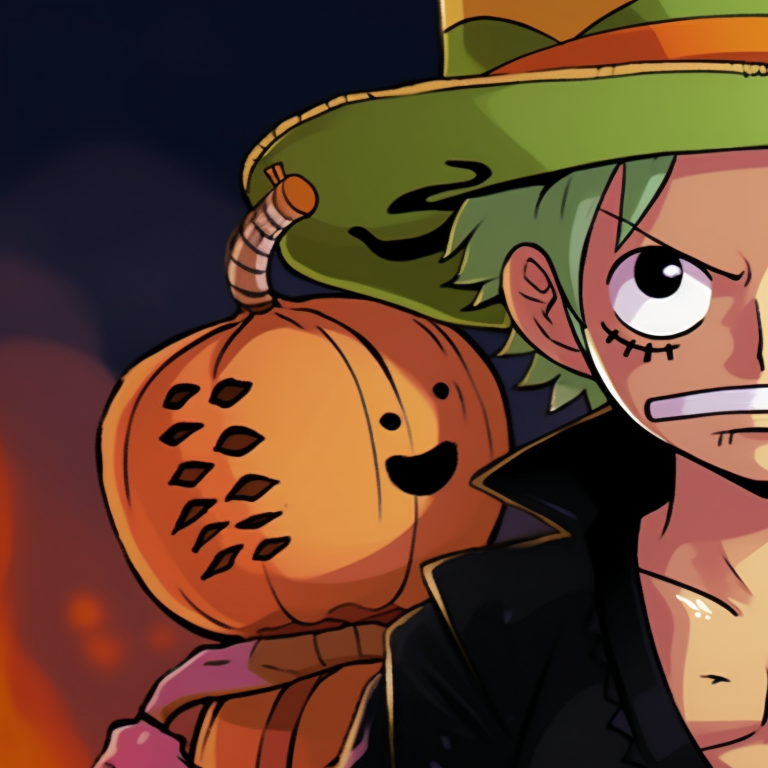 Luffy and Zoro in mystical Halloween attire, fine details and deeper hues. charming luffy and zoro halloween theme pfp pfp for discord.