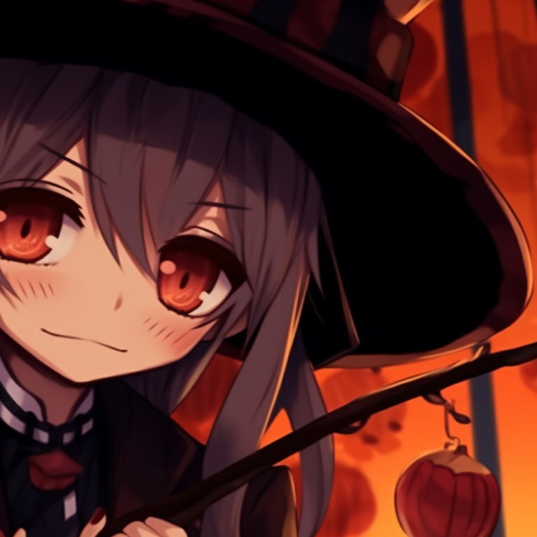Matching Hanako and Yashiro profile images in Halloween costumes, dark tones and simplistic art style. hanako and yashiro halloween theme matching pfp gallery pfp for discord.