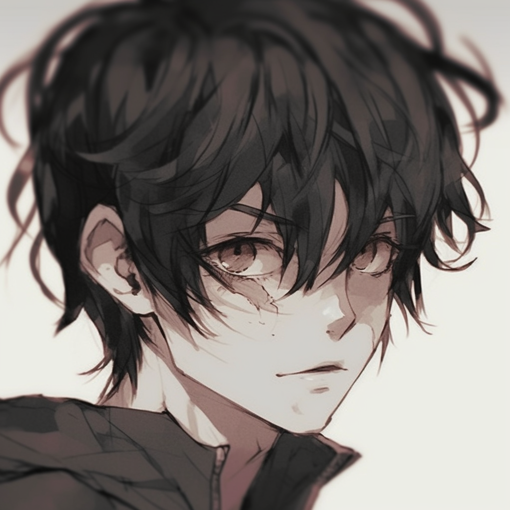 Anime boy profile with swirling, dream-like background, highlighting the character's contemplative state. creative anime boy pfp aesthetic pfp for discord.