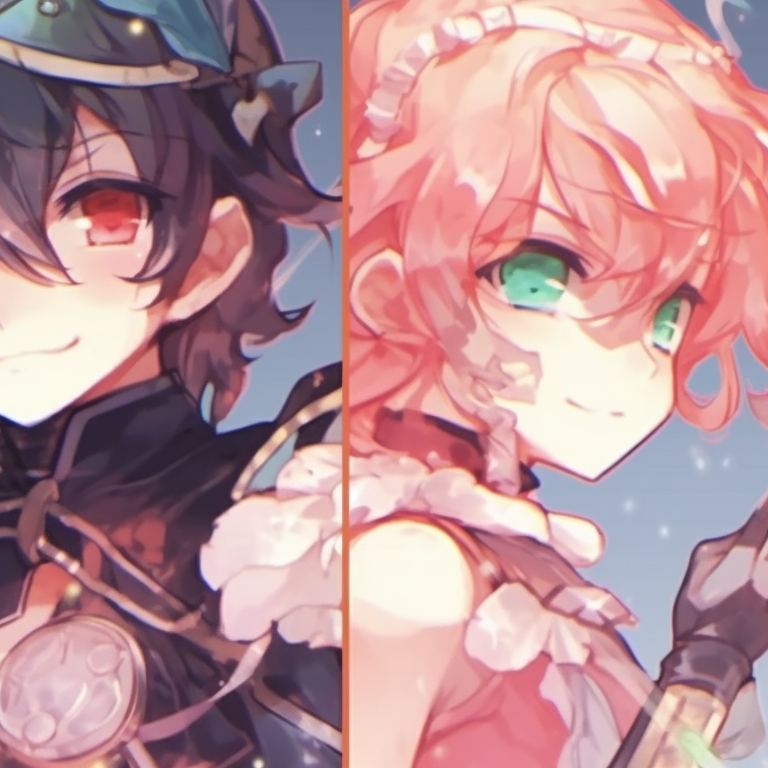 Three characters, dressed in magical attire, soft pastel colors and sparkles. epic matching trio pfp concepts pfp for discord.