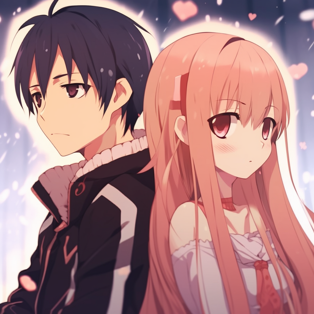 'Sword Art Online' themed matching profile picture for couples, strong outlines and significant highlights. matching anime pfp for couplesHD, free download