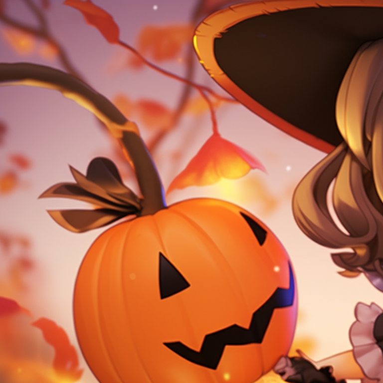 Two characters next to carved pumpkins, vibrant oranges and blacks become predominant. my dress up darling matching pfp halloween decorations pfp for discord.