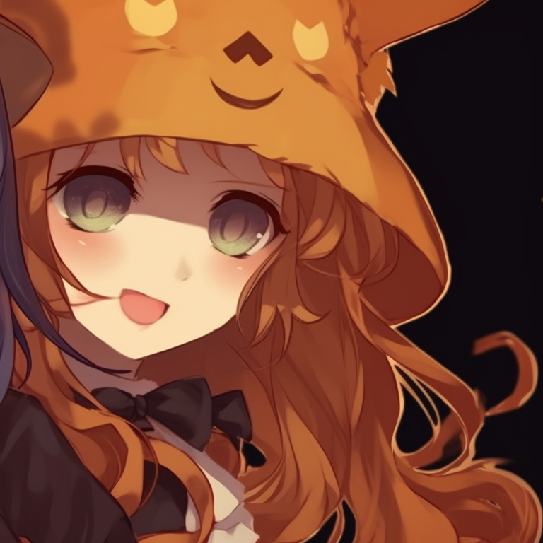 Two characters in guardian costumes, sharp lines and intense illuminations. anime matching pfp aesthetic halloween theme pfp for discord.