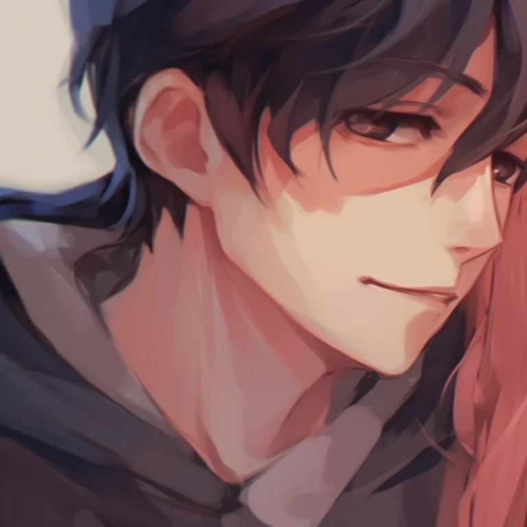 Two characters outlined in a silhouetted style, their hands reaching for each other against a gradient backdrop. couple match pfp in art style pfp for discord.