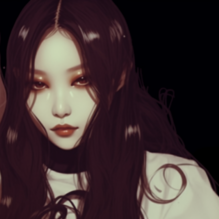 Silhouette of two idols, one seemingly whispering to another, set against a backdrop of greyish hues. guide to creating kpop matching pfp halloween theme pfp for discord.