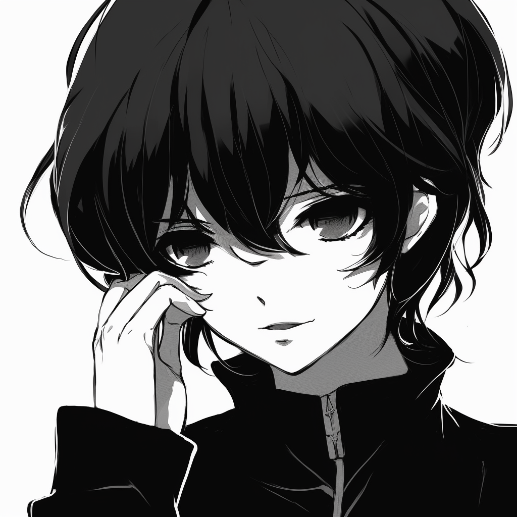 Profile of a classic anime figure in black and white, featuring high-contrast linework. classic black and white anime pfp