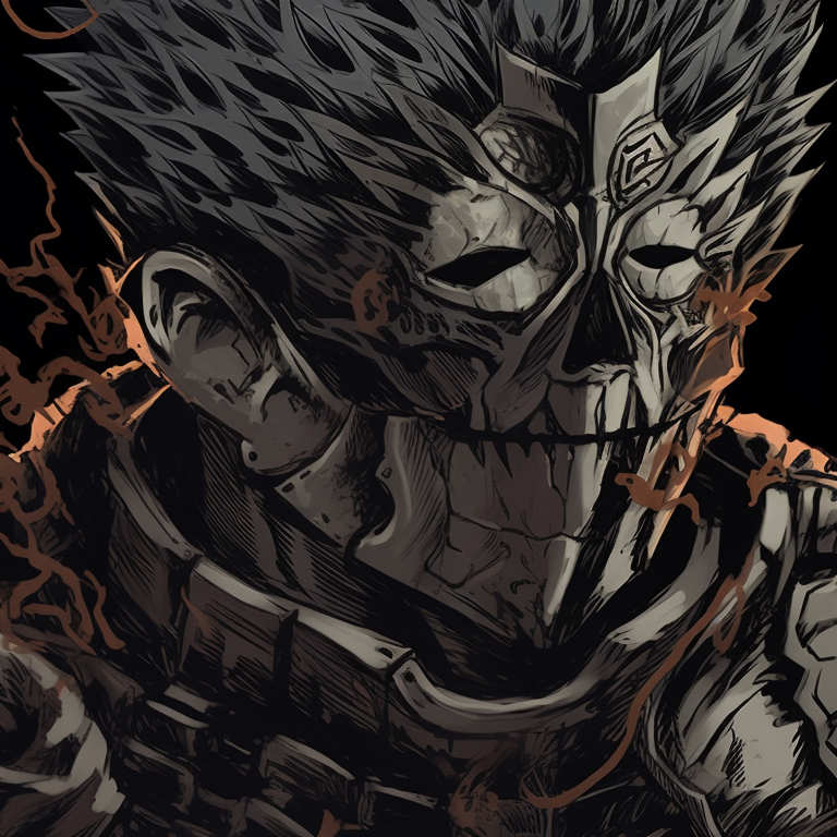 Two characters in armors, dark tones and stark contrasts linking a Halloween theme. berserk halloween theme pfps collection pfp for discord.