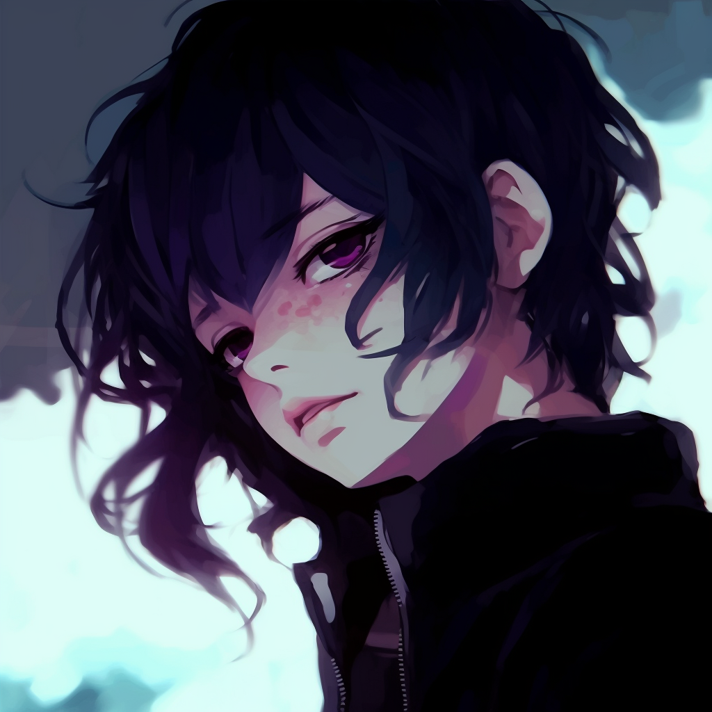 Emo anime character with teary eyes, showcasing delicate details and emotional depth in the facial expression. colored emo anime pfp
