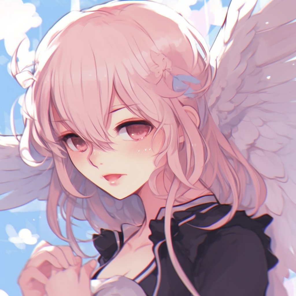 A peaceful anime girl profile picture, surrounded by floating feathers, ethereal colors and flowing lines sus anime girl pfp images
