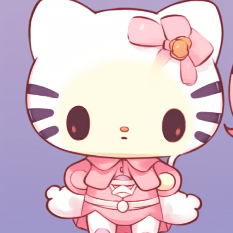Two characters in pajamas with Hello Kitty designs, light color scheme and peaceful expressions. hello kitty pfp matching boys and girls pfp for discord.