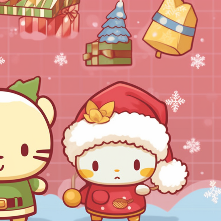 Cinamoroll and Hello Kitty dressed up in cozy winter clothes, showing off soft colors and fluffy edges. matching christmas sanrio pfp news pfp for discord.