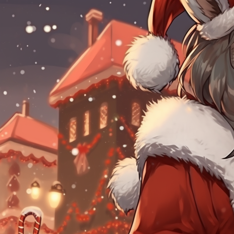 Wolf duo against a twilight sky, contrasting cool and warm Christmas lights, shade play and details highlighted. artistic matching christmas wolf pfp pfp for discord.
